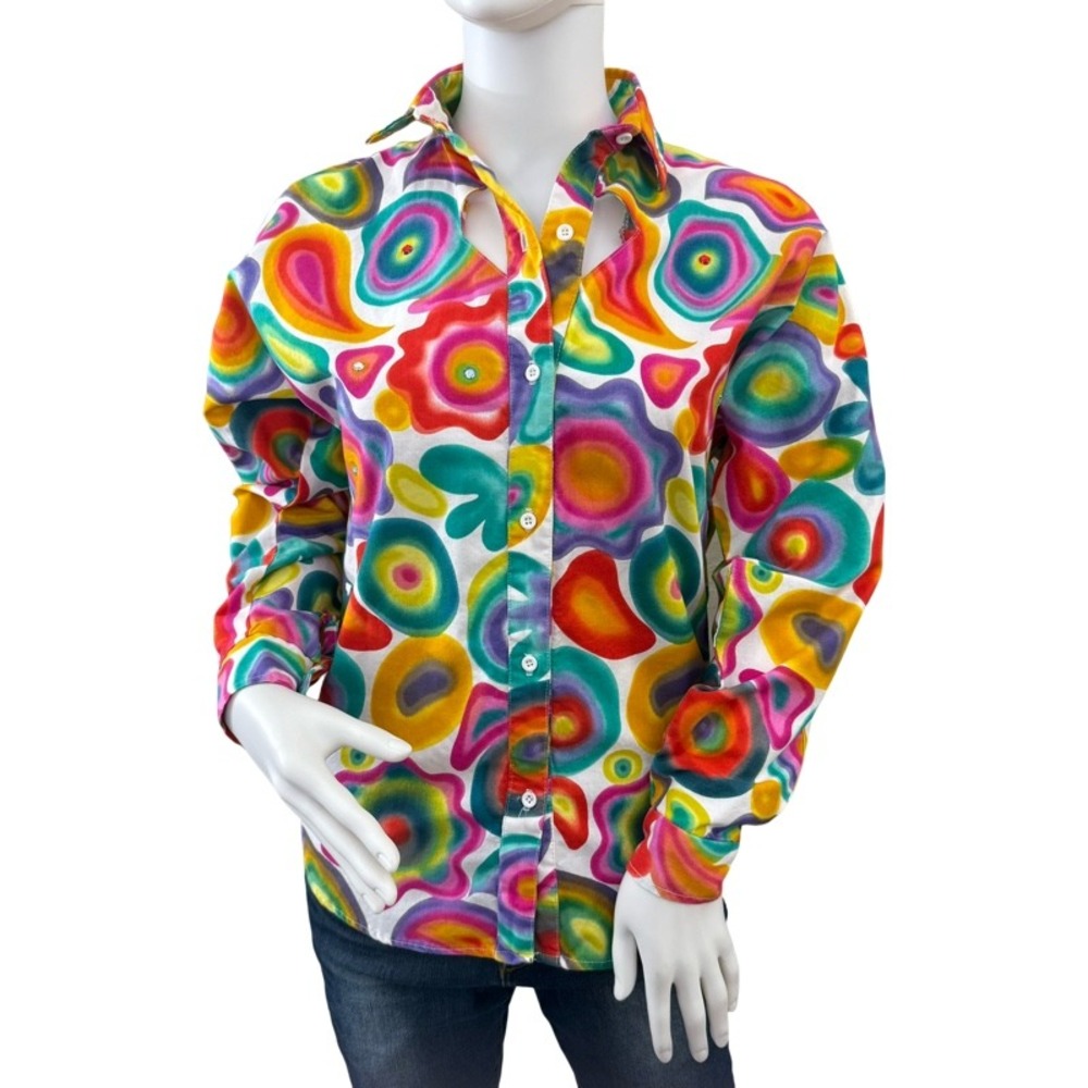 ROPER Vintage Psychedelic Swirl Print Button Up Shirt Rodeo Long‎ Sleeve Small